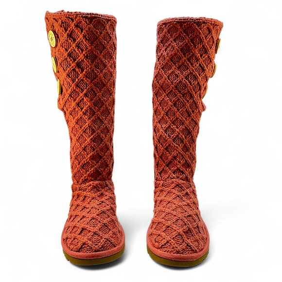 UGG Women's Pink Lattice Cardy Knit Sweater Boot Size 8 - Picture 4 of 10